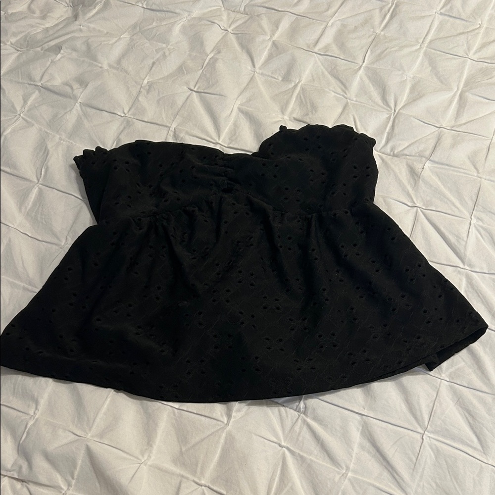 Black Eyelet Strapless Top